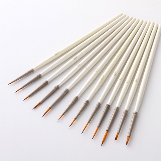 Detail Paint Brush Set Miniature Nylon Hair Paintbrushes for Fine Detailing Acrylic/ Watercolor/ Gouache/ Pigment/ Oil Art Painting, 12Pcs/ Set