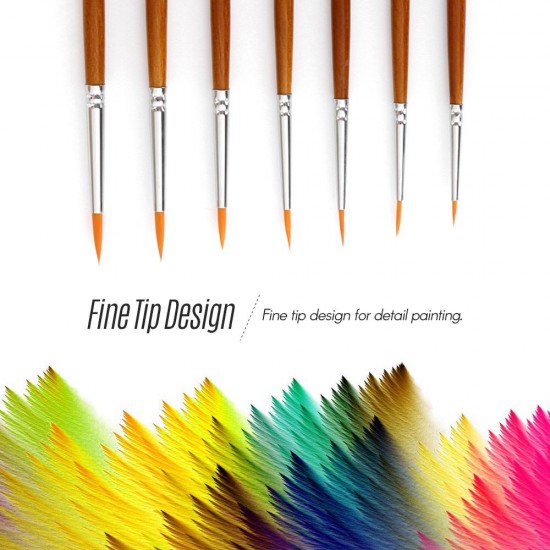 7pcs Draw Paint Brushes Kit Set Artist Paintbrush Nylon Hair Pointed Round Pen Detail Paint Brush for Artist Acrylic Aquarelle Watercolor Gouache Oil Painting for Great Art Drawing Supplies