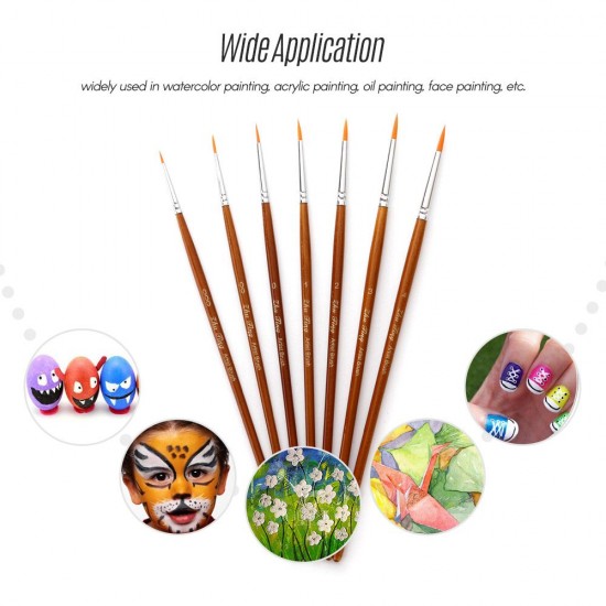 7pcs Draw Paint Brushes Kit Set Artist Paintbrush Nylon Hair Pointed Round Pen Detail Paint Brush for Artist Acrylic Aquarelle Watercolor Gouache Oil Painting for Great Art Drawing Supplies