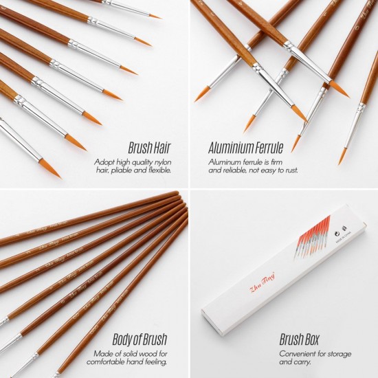 7pcs Draw Paint Brushes Kit Set Artist Paintbrush Nylon Hair Pointed Round Pen Detail Paint Brush for Artist Acrylic Aquarelle Watercolor Gouache Oil Painting for Great Art Drawing Supplies