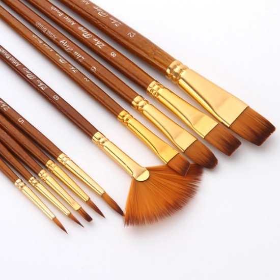 10pcs Paint Brushes Set Kit Artist Paintbrush Multiple Mediums Brushes with Nylon Hair for Artist Acrylic Aquarelle Watercolor Gouache Oil Painting for Great Art Drawing Supplies