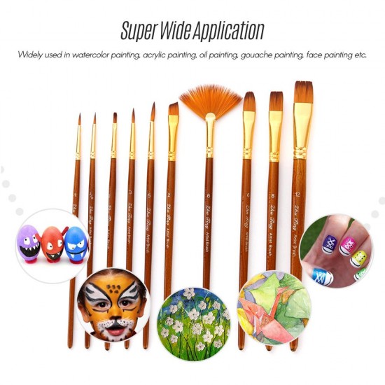 10pcs Paint Brushes Set Kit Artist Paintbrush Multiple Mediums Brushes with Nylon Hair for Artist Acrylic Aquarelle Watercolor Gouache Oil Painting for Great Art Drawing Supplies