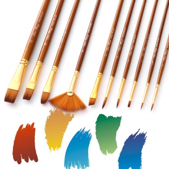 10pcs Paint Brushes Set Kit Artist Paintbrush Multiple Mediums Brushes with Nylon Hair for Artist Acrylic Aquarelle Watercolor Gouache Oil Painting for Great Art Drawing Supplies