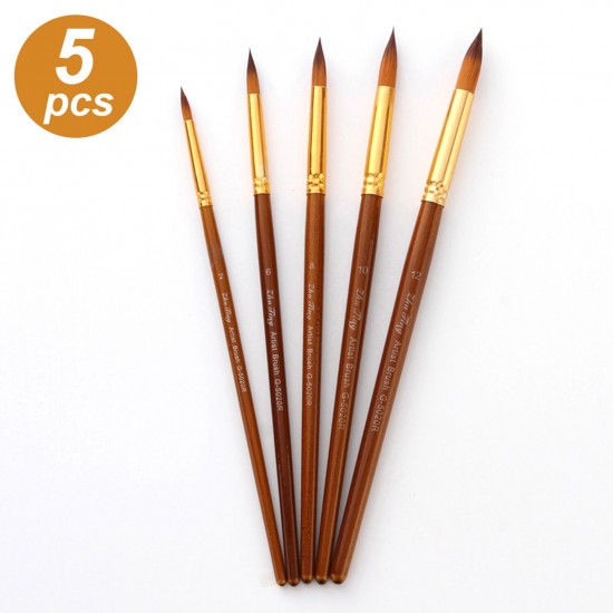 5pcs Paint Brushes Set Kit Round Pointed Tip Brushes with Nylon Hair for Artist Acrylic Aquarelle Gouache Watercolor Oil Painting for Great Art Drawing Supplies