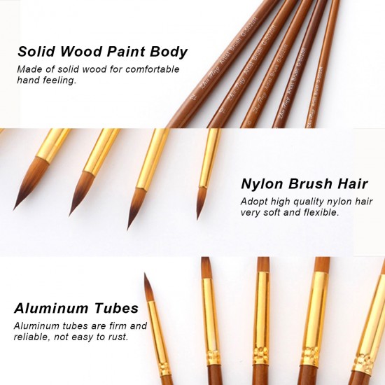 5pcs Paint Brushes Set Kit Round Pointed Tip Brushes with Nylon Hair for Artist Acrylic Aquarelle Gouache Watercolor Oil Painting for Great Art Drawing Supplies