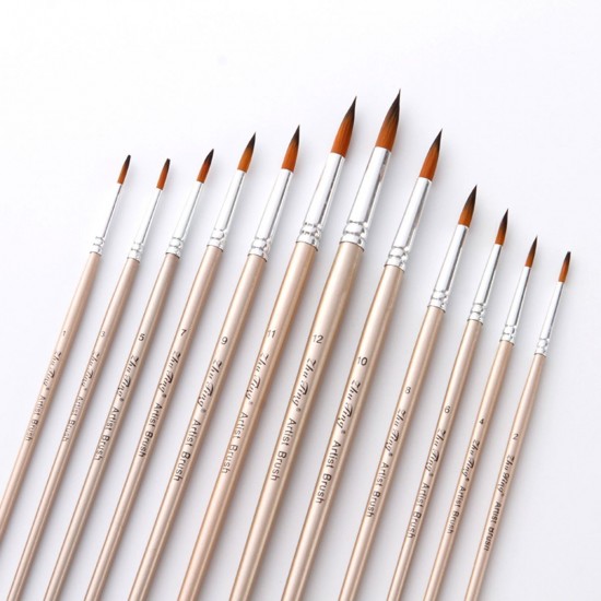 12pcs Paint Brushes Set Kit Round Pointed Tip Brushes with Nylon Hair for Artist Acrylic Aquarelle Gouache Watercolor Oil Painting for Great Art Drawing Supplies