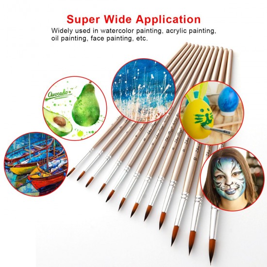 12pcs Paint Brushes Set Kit Round Pointed Tip Brushes with Nylon Hair for Artist Acrylic Aquarelle Gouache Watercolor Oil Painting for Great Art Drawing Supplies