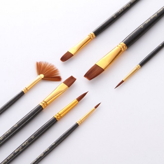 7pcs/set Art Paint Brushes Set Round & Flat & Filbert & Fan Tips Professional Drawing Paintbrushes Nylon Hair Wooden Handle for Watercolor Acrylic Oil Gouache Face Body Painting for Artists Adults Students Beginners