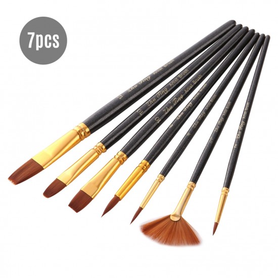 7pcs/set Art Paint Brushes Set Round & Flat & Filbert & Fan Tips Professional Drawing Paintbrushes Nylon Hair Wooden Handle for Watercolor Acrylic Oil Gouache Face Body Painting for Artists Adults Students Beginners