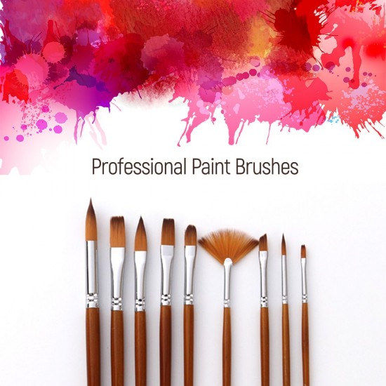 9pcs Professional Paint Brushes Set Multipurpose Paintbrush Nylon Hair Wooden Handle for Acrylic Oil Watercolor Gouache Painting Art Supplies for Artists Adults Children