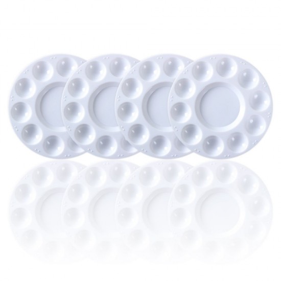 White Plastic Palette Round Shape Paint Tray for Holding and Mixing Colors for Watercolor Acrylic Oil Craft DIY Art Painting