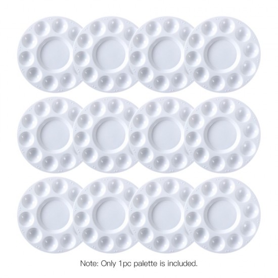 White Plastic Palette Round Shape Paint Tray for Holding and Mixing Colors for Watercolor Acrylic Oil Craft DIY Art Painting