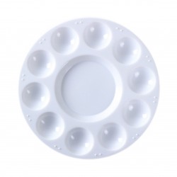 White Plastic Palette Round Shape Paint Tray for Holding and Mixing Colors for Watercolor Acrylic Oil Craft DIY Art Painting