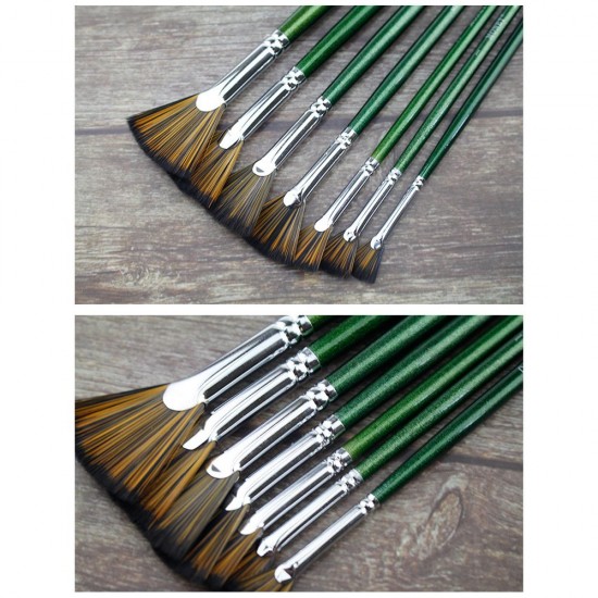 7pcs Paint Brushes Set Fan Brush Nylon Hair Long Wooden Handle Paintbrush for Acrylic Oil Watercolor Gouache Painting Art Supplies