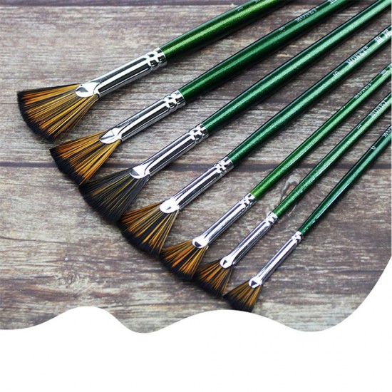 7pcs Paint Brushes Set Fan Brush Nylon Hair Long Wooden Handle Paintbrush for Acrylic Oil Watercolor Gouache Painting Art Supplies