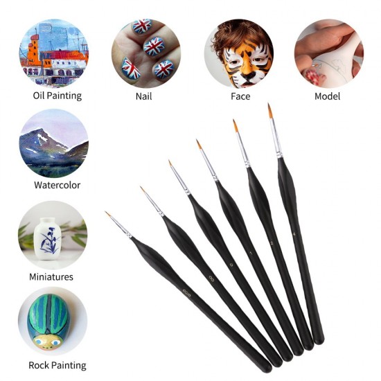 Detail Paint Brushes Set 6pcs Professional Miniature Fine Artist Painting Brushes Nylon Hair Ergonomic Wooden Handle Art Paintbrush for Acrylic Oil Watercolor Nail Face Craft Rock Model Painting