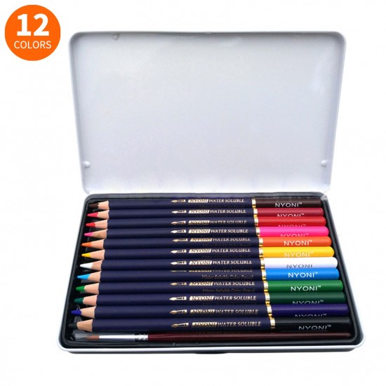 NYONI Professional Watercolor Pencils Set 12/24/36/48/72/100 Colored Pencils Water Soluble Color Pencils with Brush and Metal Box Art Supplies for Children Students Artists Adults for Drawing Sketching Painting Coloring Books