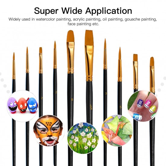 10pcs Paint Brushes Set Kit Artist Paintbrush Multiple Mediums Brushes with Nylon Hair for Artist Acrylic Aquarelle Watercolor Gouache Oil Painting for Great Art Drawing Supplies