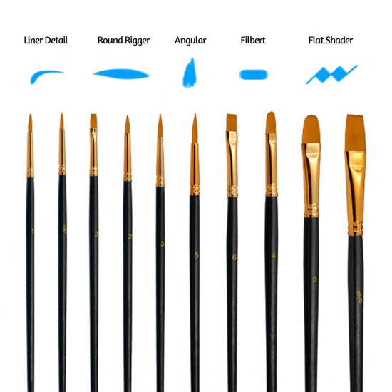 10pcs Paint Brushes Set Kit Artist Paintbrush Multiple Mediums Brushes with Nylon Hair for Artist Acrylic Aquarelle Watercolor Gouache Oil Painting for Great Art Drawing Supplies