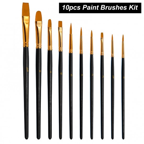 10pcs Paint Brushes Set Kit Artist Paintbrush Multiple Mediums Brushes with Nylon Hair for Artist Acrylic Aquarelle Watercolor Gouache Oil Painting for Great Art Drawing Supplies