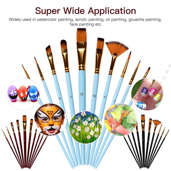 10pcs Paint Brushes Set Kit Artist Paintbrush Multiple Mediums Brushes with Nylon Hair for Artist Acrylic Aquarelle Watercolor Gouache Oil Painting for Great Art Drawing Supplies