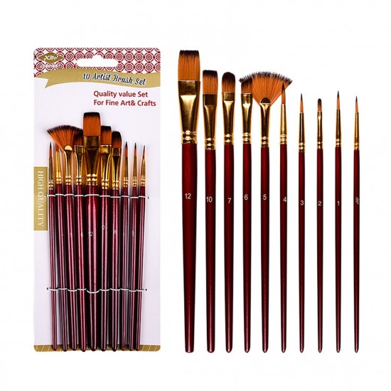 10pcs Paint Brushes Set Kit Artist Paintbrush Multiple Mediums Brushes with Nylon Hair for Artist Acrylic Aquarelle Watercolor Gouache Oil Painting for Great Art Drawing Supplies