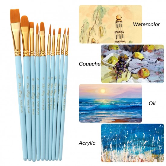 10pcs Professional Artist Paint Brushes Set Nylon Hair Delicate Wooden Handle Paintbrushes Art Supplies Gift for Children Adults Beginners for Acrylic Oil Watercolor Gouache Nail Body Face Miniature Detail Rock Painting