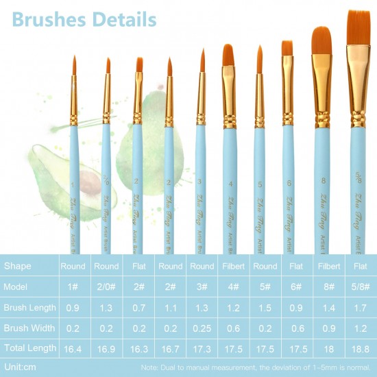 10pcs Professional Artist Paint Brushes Set Nylon Hair Delicate Wooden Handle Paintbrushes Art Supplies Gift for Children Adults Beginners for Acrylic Oil Watercolor Gouache Nail Body Face Miniature Detail Rock Painting