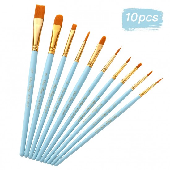 10pcs Professional Artist Paint Brushes Set Nylon Hair Delicate Wooden Handle Paintbrushes Art Supplies Gift for Children Adults Beginners for Acrylic Oil Watercolor Gouache Nail Body Face Miniature Detail Rock Painting