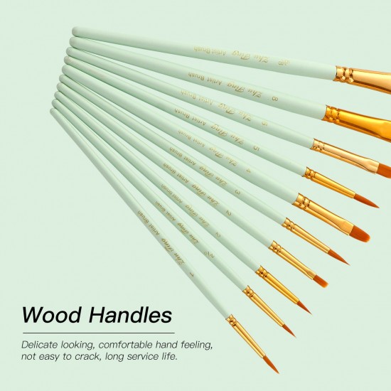 10pcs Professional Artist Paint Brushes Set Nylon Hair Delicate Wooden Handle Paintbrushes Art Supplies Gift for Children Adults Beginners for Acrylic Oil Watercolor Gouache Nail Body Face Miniature Detail Rock Painting