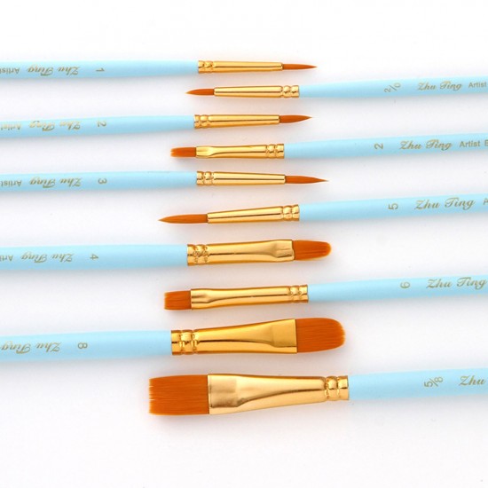 10pcs Professional Artist Paint Brushes Set Nylon Hair Delicate Wooden Handle Paintbrushes Art Supplies Gift for Children Adults Beginners for Acrylic Oil Watercolor Gouache Nail Body Face Miniature Detail Rock Painting