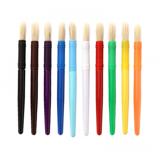 10pcs Round Tip Colorful Paint Brushes Set Bristle Hair Chubby Plastic Handle Paintbrush Easy to Clean Art Supplies Gift for Children Adults Drawing Painting