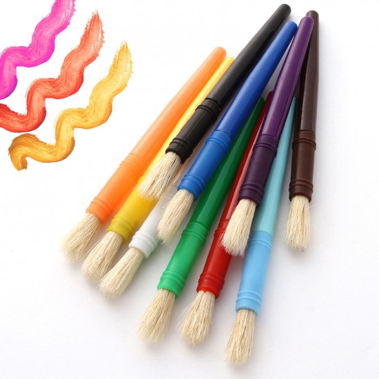 10pcs Round Tip Colorful Paint Brushes Set Bristle Hair Chubby Plastic Handle Paintbrush Easy to Clean Art Supplies Gift for Children Adults Drawing Painting