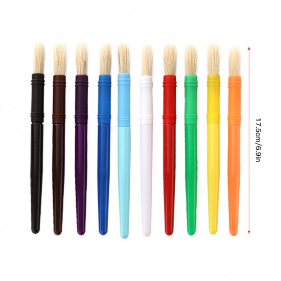 10pcs Round Tip Colorful Paint Brushes Set Bristle Hair Chubby Plastic Handle Paintbrush Easy to Clean Art Supplies Gift for Children Adults Drawing Painting