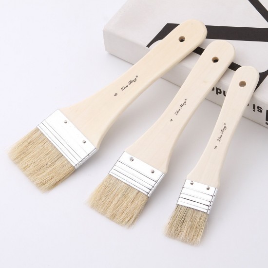 3pcs Professional Flat Paintbrush Set Bristle Paint Brush Wooden Handle Artist Paint Tool for Acrylic Oil Gouache Watercolor Wall Arts and Craft Painting DIY Projects Household Clean