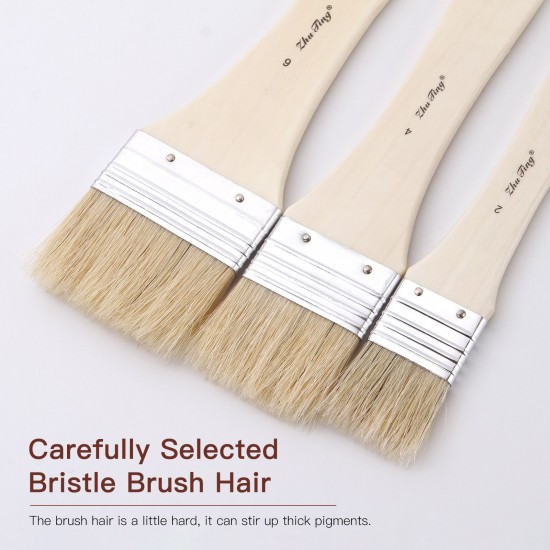 3pcs Professional Flat Paintbrush Set Bristle Paint Brush Wooden Handle Artist Paint Tool for Acrylic Oil Gouache Watercolor Wall Arts and Craft Painting DIY Projects Household Clean