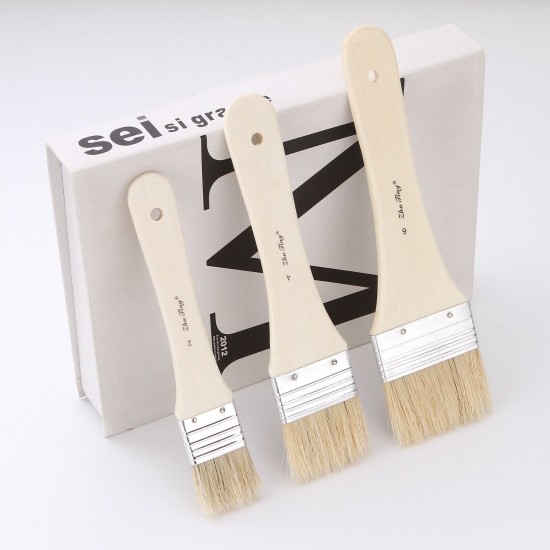 3pcs Professional Flat Paintbrush Set Bristle Paint Brush Wooden Handle Artist Paint Tool for Acrylic Oil Gouache Watercolor Wall Arts and Craft Painting DIY Projects Household Clean