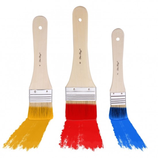 3pcs Professional Flat Paintbrush Set Bristle Paint Brush Wooden Handle Artist Paint Tool for Acrylic Oil Gouache Watercolor Wall Arts and Craft Painting DIY Projects Household Clean