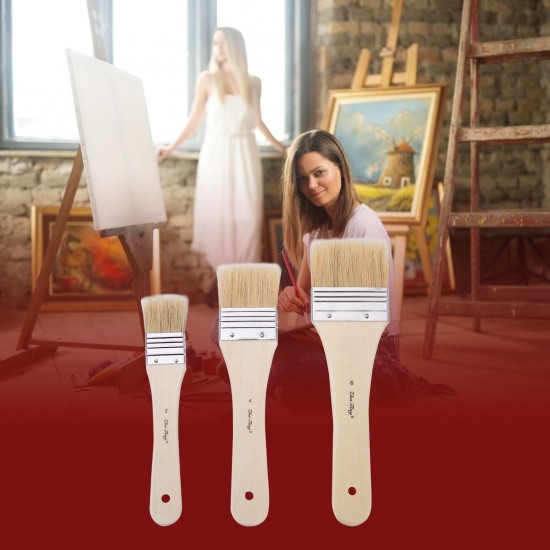 3pcs Professional Flat Paintbrush Set Bristle Paint Brush Wooden Handle Artist Paint Tool for Acrylic Oil Gouache Watercolor Wall Arts and Craft Painting DIY Projects Household Clean