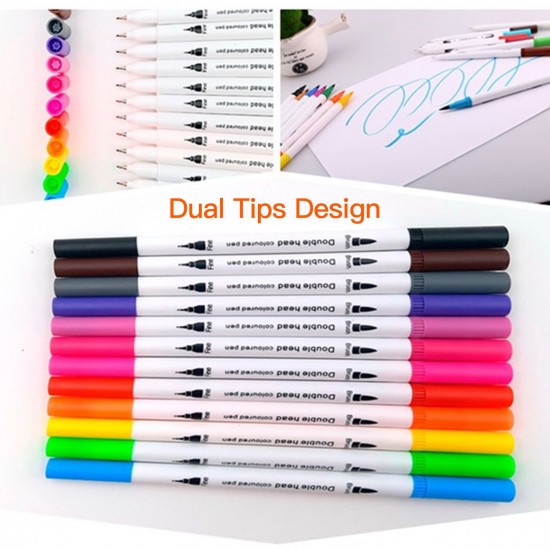 12 Colors Markers Set Double Tipped Colored Pens Fine Point Art Markers for Kids Adults Coloring Drawing Illustrations Artist Sketching