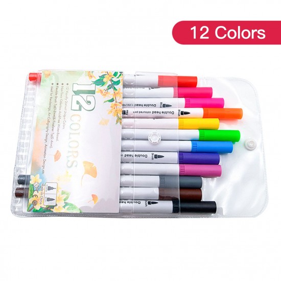 12 Colors Markers Set Double Tipped Colored Pens Fine Point Art Markers for Kids Adults Coloring Drawing Illustrations Artist Sketching