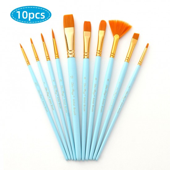 10pcs Watercolor Paint Brushes Set Nylon Hair Artist Paintbrushes with Fan Tip for Acrylic Oil Gouache Nail Body Face Rock Drawing Arts Crafts Supplies Painting