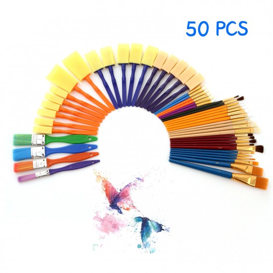 50PCS Paintbrushes All Purpose Washable Paint Brushes Set Artist Variety Value Pack Sponge Painting Brush Set Flat Round Angle Foam Tipped