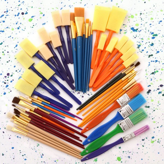 50PCS Paintbrushes All Purpose Washable Paint Brushes Set Artist Variety Value Pack Sponge Painting Brush Set Flat Round Angle Foam Tipped