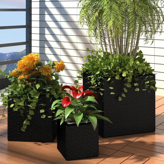  Garden Raised Beds 3 pcs Poly Rattan Black