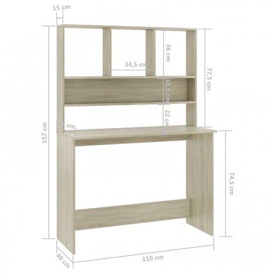 Desk with Shelves Sonoma Oak 110x45x157 cm Chipboard