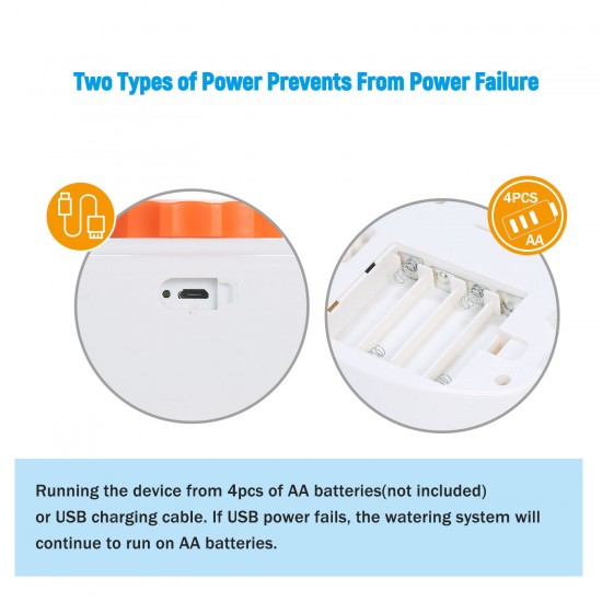 Automatic Drip Irrigation Emitter System Controller Batter-powered/USB-powered Programmable Watering Water Timer for Gardening Pot Plants Flowers with 10-meters 4/7