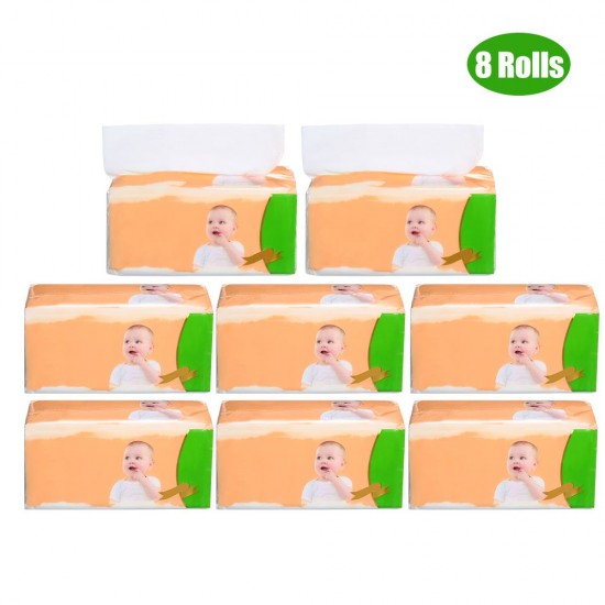 8 Packs 4 Layers Wood Pulp Facial Tissue Toilet Paper Tissue Paper Napkins Household Tissues for Home Office Bathroom 480 Sheet Per Pack 16*18cm