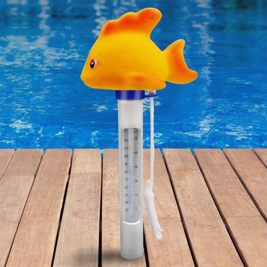 Practical Durable Cute Baby Cartoon Goldfish Indoor Outdoor Floating Thermometer With String For Swimming Pool