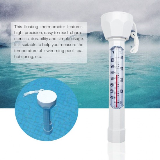 Swimming Pool Floating Thermometer Easily Readable Thermograph Water Temperature Testing Tool with String for Spa Pool Pond Hot Tub